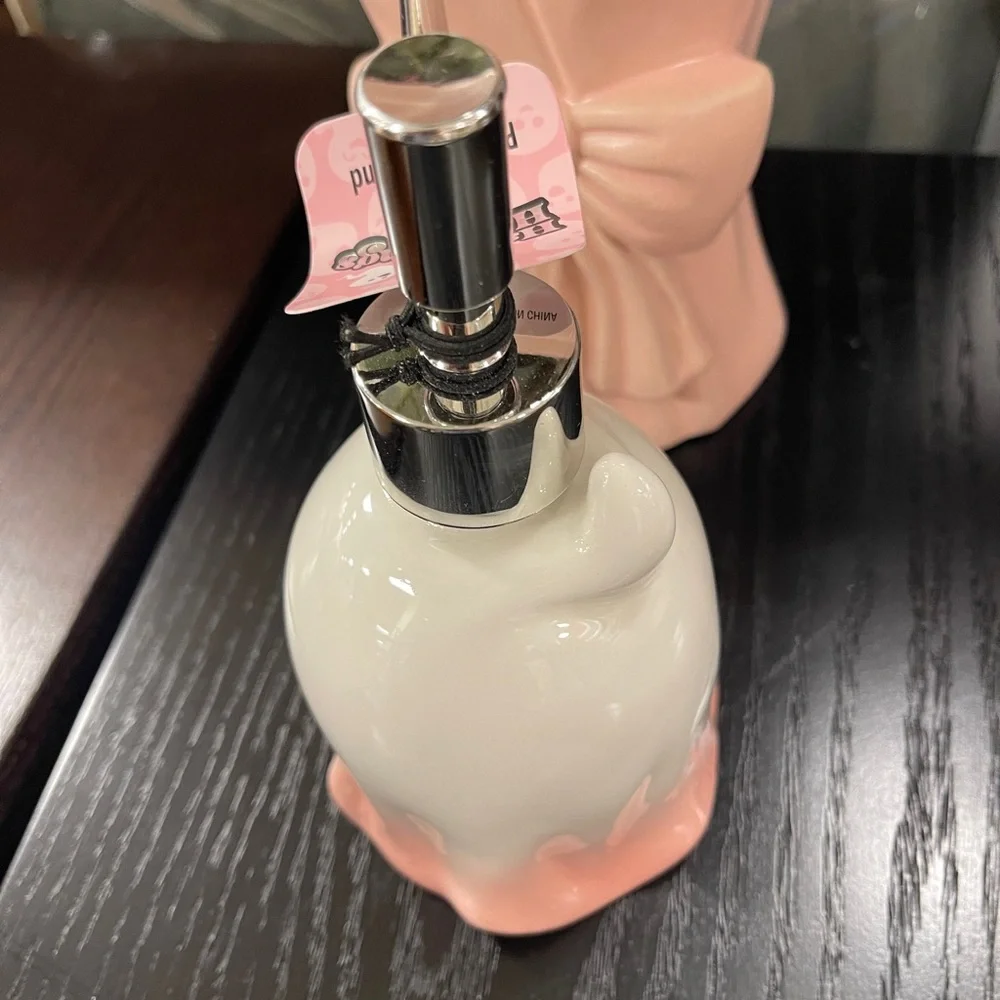 Pink Halloween White & Pink Ghost with Pumpkin Ceramic Soap Lotion Dispenser NWT